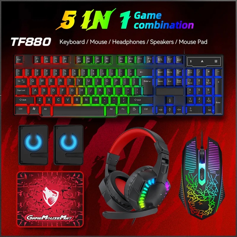 5-in-1 Set Gaming Combo Keyboa - Gaming Keyboard Mouse Set ulasan dan harga